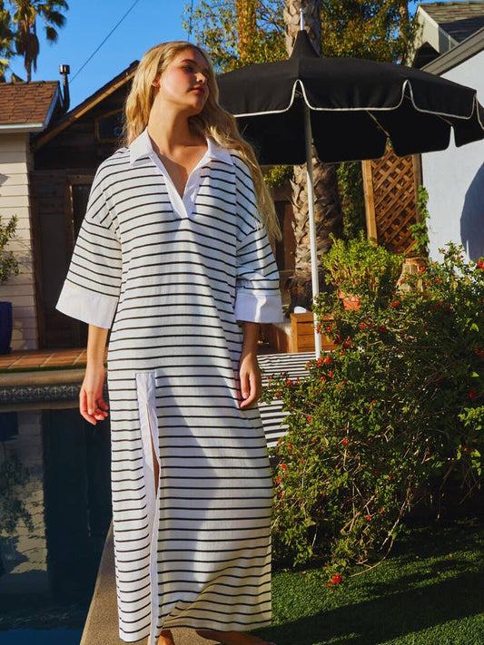 Stripe Rugby Midi Dress - Ivory/Black