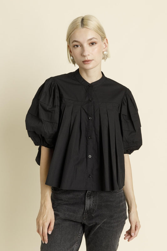 Pleated Pintuck Blouse - Black