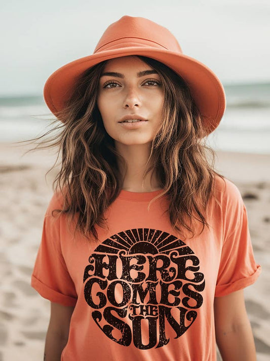 Here Comes the Sun Tee - Coral