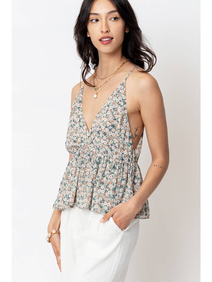 Floral Ruffle Top - Green Multi