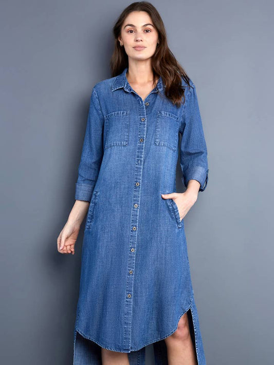 Chill Out Denim Shirtdress - Clean Blue