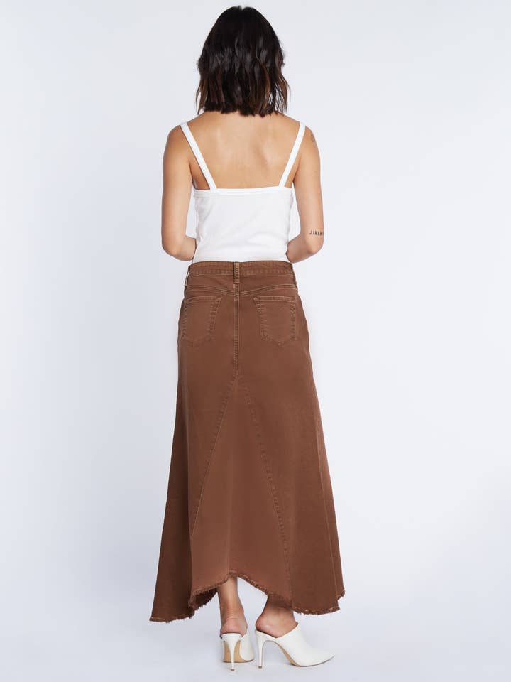 Selma Pieced Denim Maxi Skirt - Rust Denim