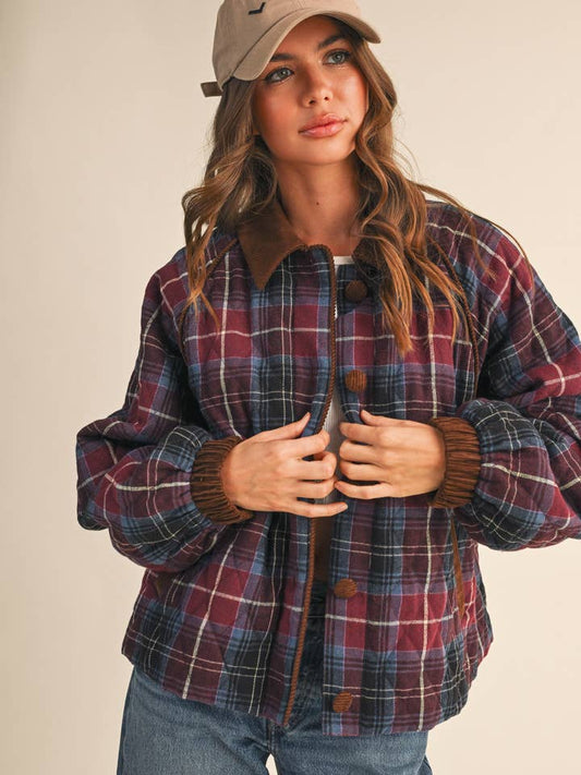 Plaid Quilted Jacket - Mulberry Multi