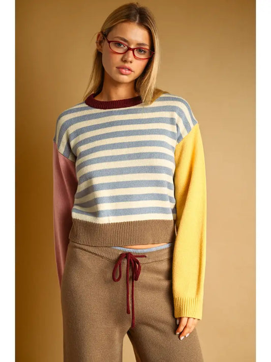 Color-Block Stripe Sweater - Blue Multi