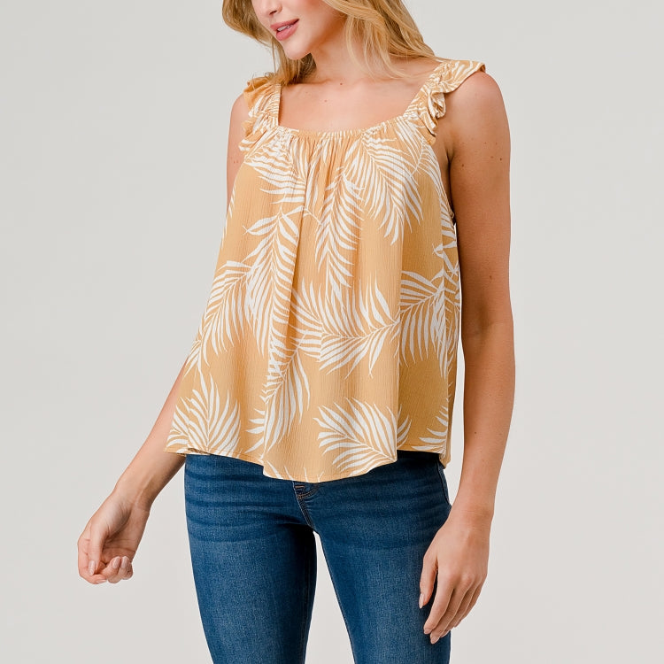 Ruffle Strap Tank Top - Mustard