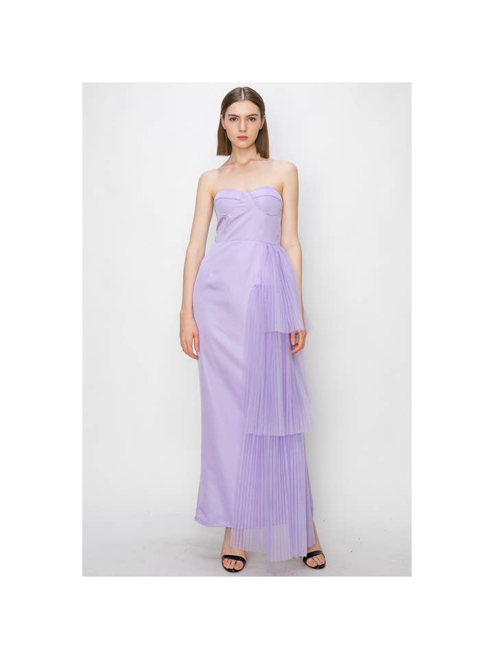 Sweetheart Pleated Maxi Dress - Lavender