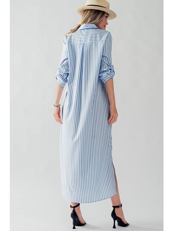 Elsie Stripe Shirt Dress - Blue