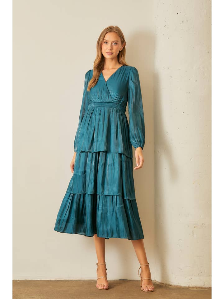 Sheer Tiered Midi Dress - Teal