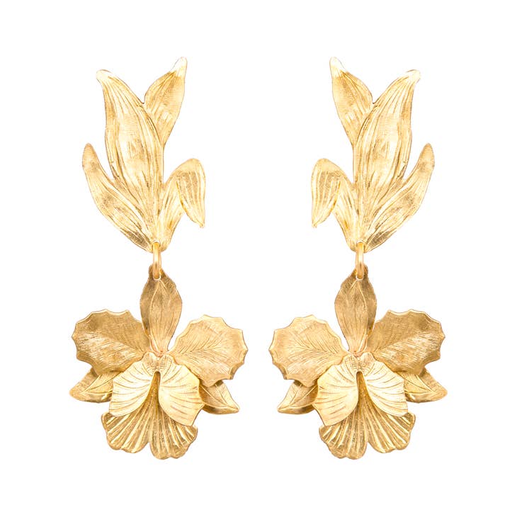 Gold Laelia Orchid Earrings