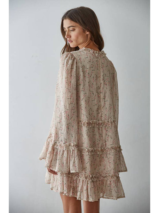 Ruffle Detail Mini Dress - Blush Multi