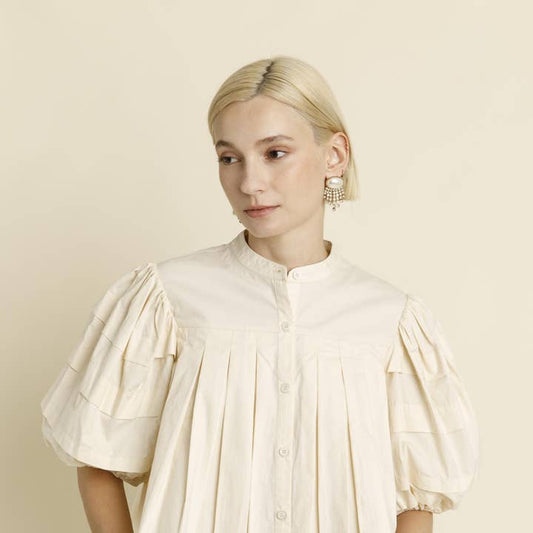 Pleated Pintuck Blouse - Eggshell