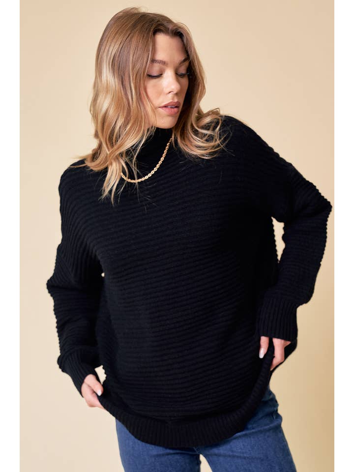 Textured Turtleneck Sweater - Black