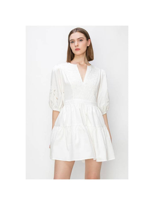 Puff Sleeve Mini Dress - White