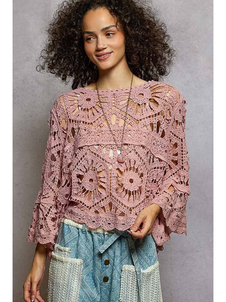 Round Neck Crochet Top - Rose Pink
