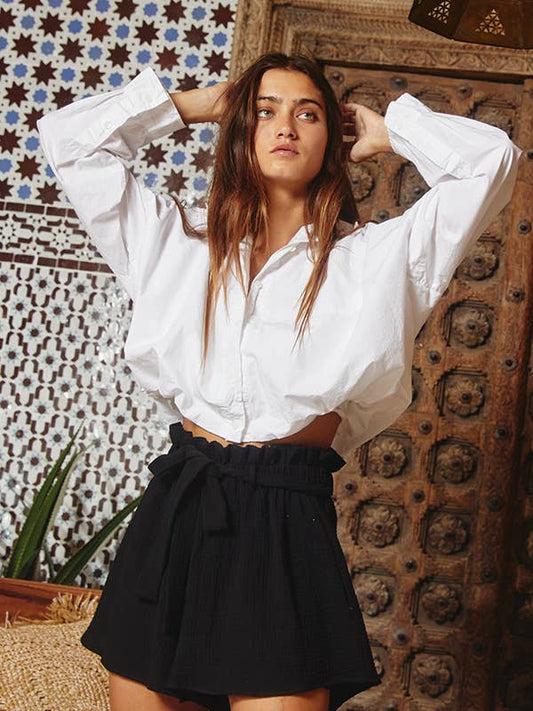 Elastic Hem Cropped Shirt - White