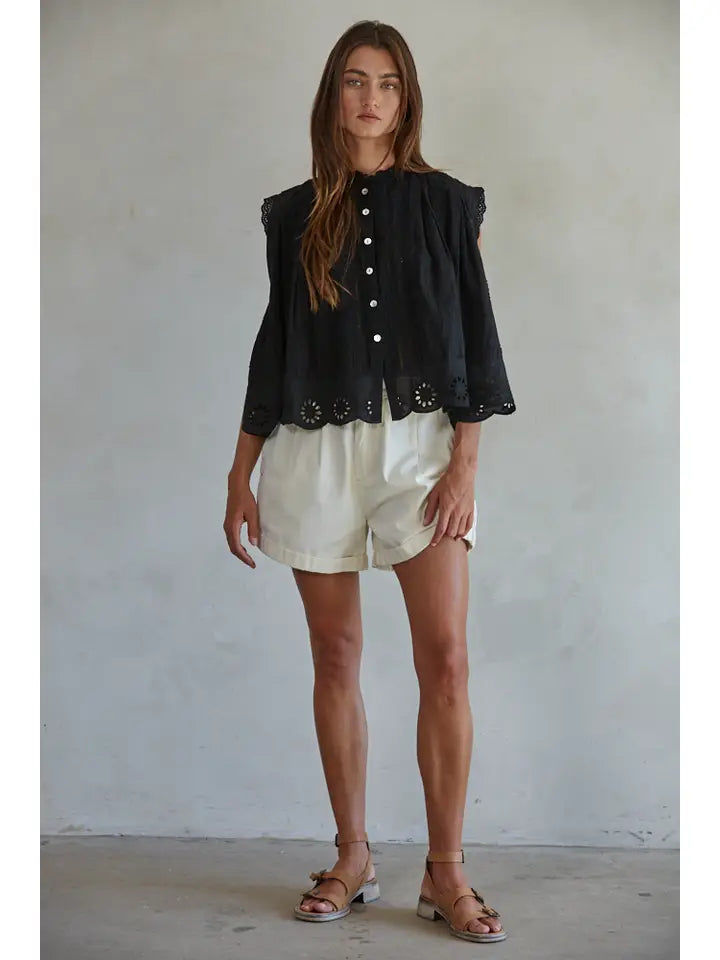 Eyelet Sleeveless Top - Black