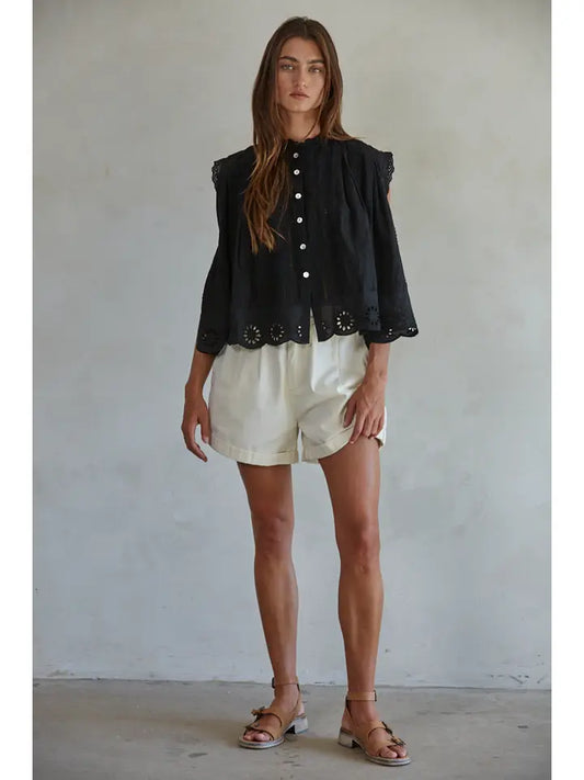 Eyelet Sleeveless Top - Black