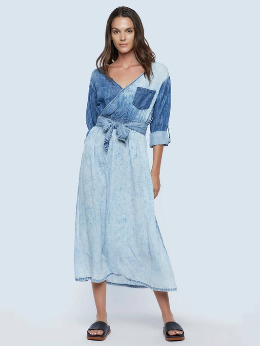 Crossover Denim Dress - Nymph Blue