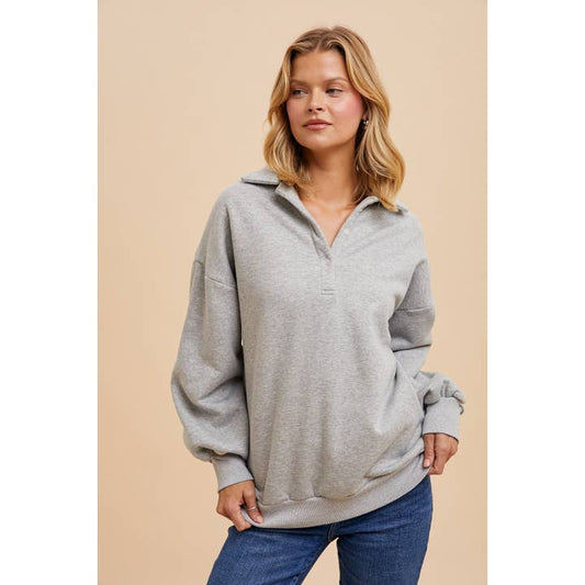 Oversized Polo Pullover - Heather Grey