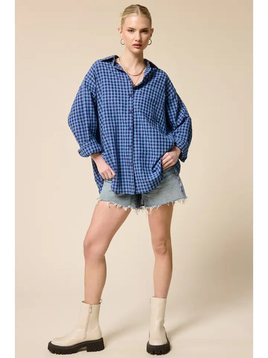Relaxed Gingham Button Down - Ocean