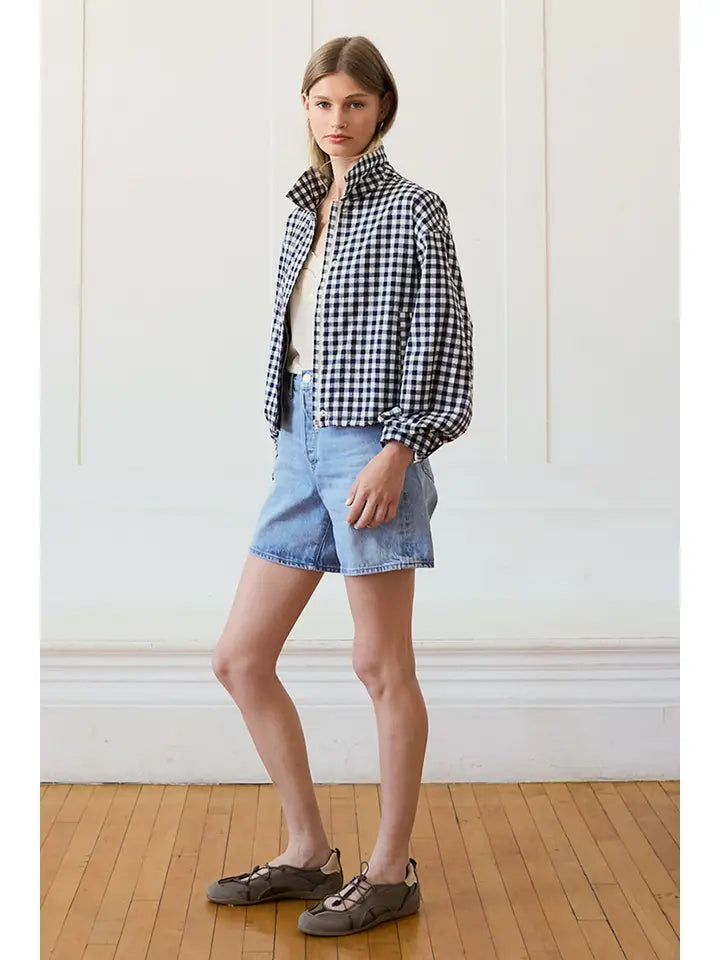 Gingham Zip Jacket - Navy