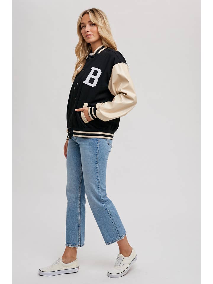 Color Block Varsity Jacket - Black