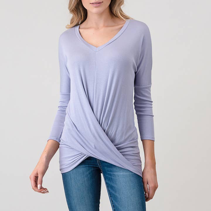 3/4 Sleeve Twist Front Top - Misty Lilac