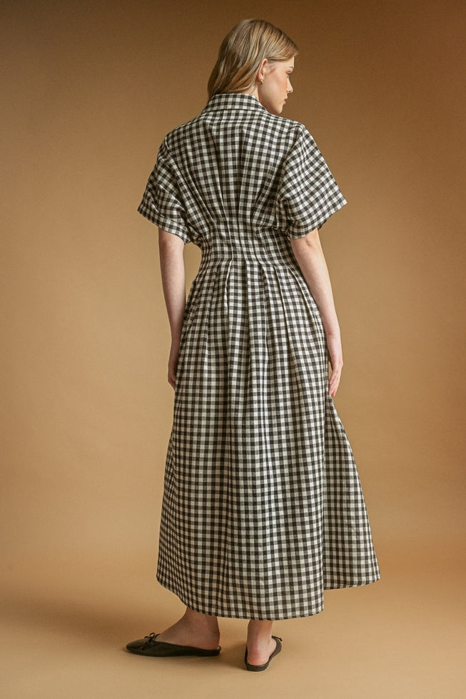 Gingham Shirt Dress - Black/Cream