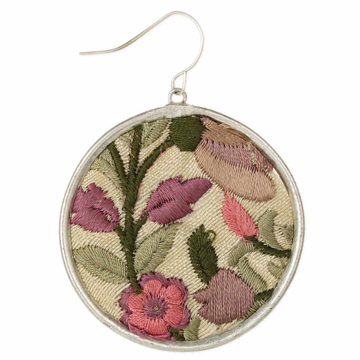 Embroidered Earrings - Pink Circle