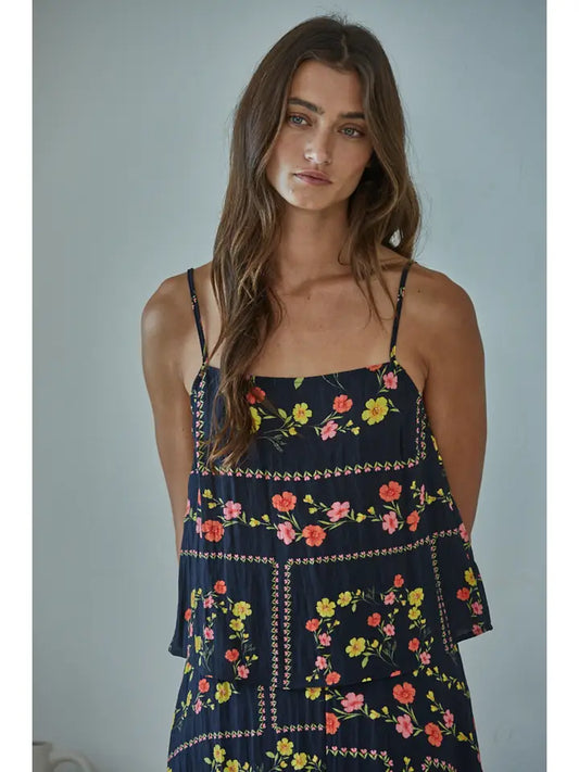 Floral Spaghetti Strap Top - Black Multi
