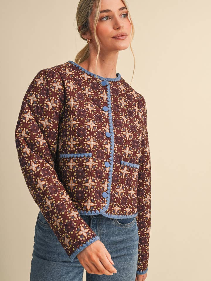 Quilted Floral Jacket - Mulled Wine