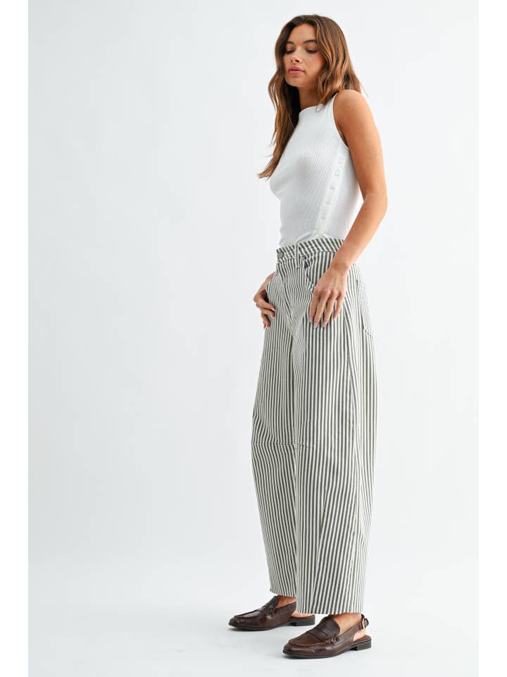 Barrel Jean - Olive Stripe