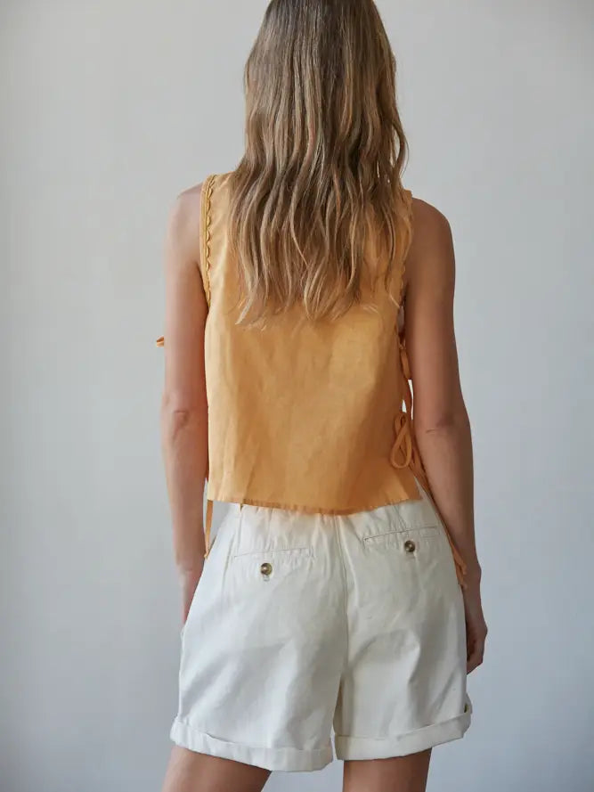 Embroidered Sleeveless Top - Bright Orange