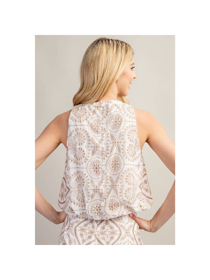 Embroidered Eyelet Crop Top - Taupe