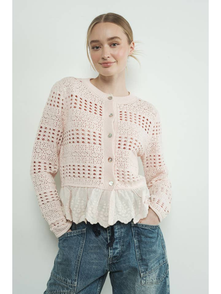 Lace Ruffle Sweater - Cream