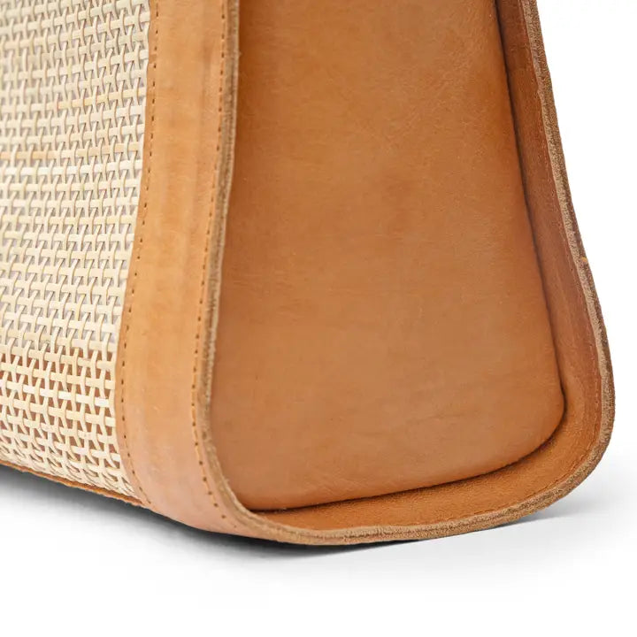 Cannes Rattan Top Handle Bag - Tan