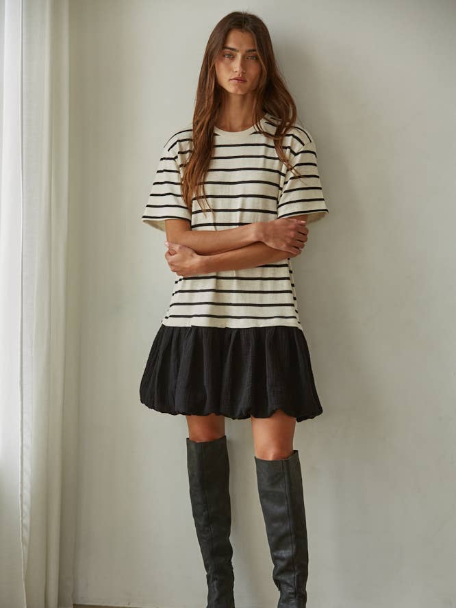 Striped Mini Bubble Dress - Ivory