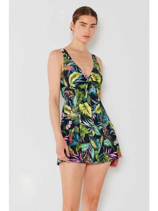 Skirted Maillot Swimsuit - Black Floral