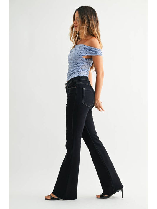 High Rise Scissor Hem Flare - Super Dark