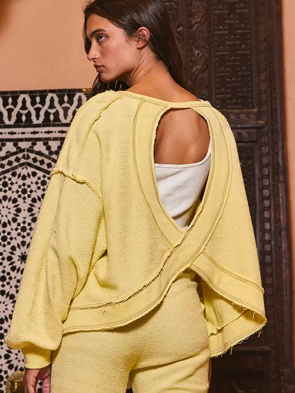 Overlap Open Back Long Sleeve Top - Yellow