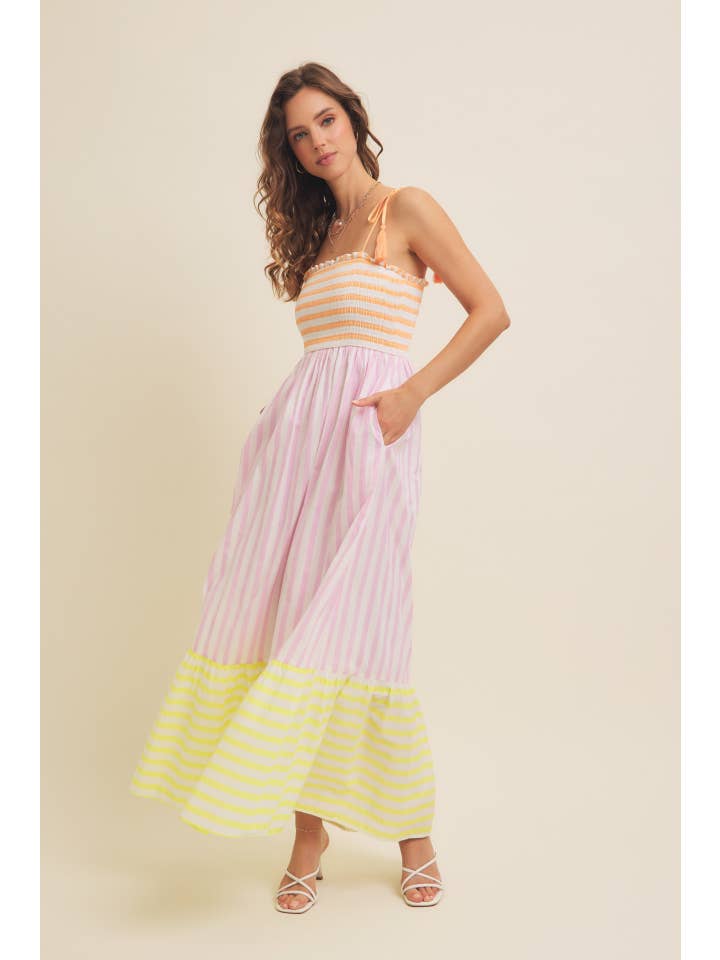 Stripe Smocked Maxi Dress - Sherbet Multi
