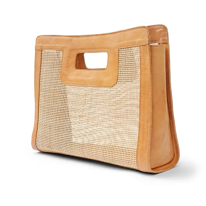Cannes Rattan Top Handle Bag - Tan