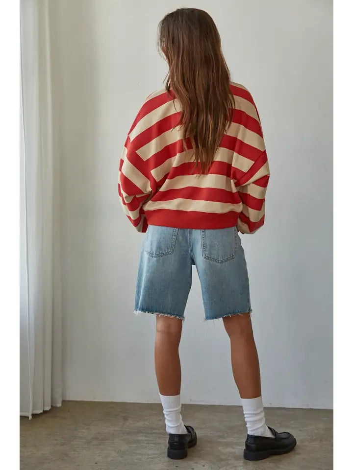 Rugby Stripe Pullover - Taupe Red
