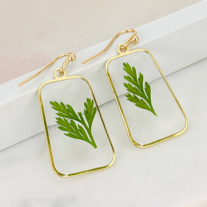 Dried Floral Earrings - Fern Rectangle