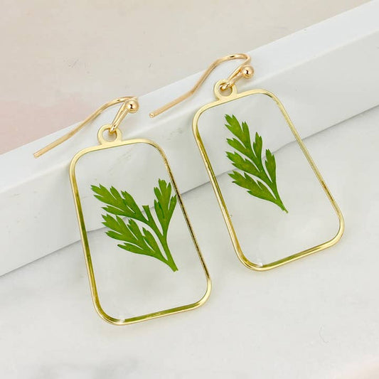 Dried Floral Earrings - Fern Rectangle