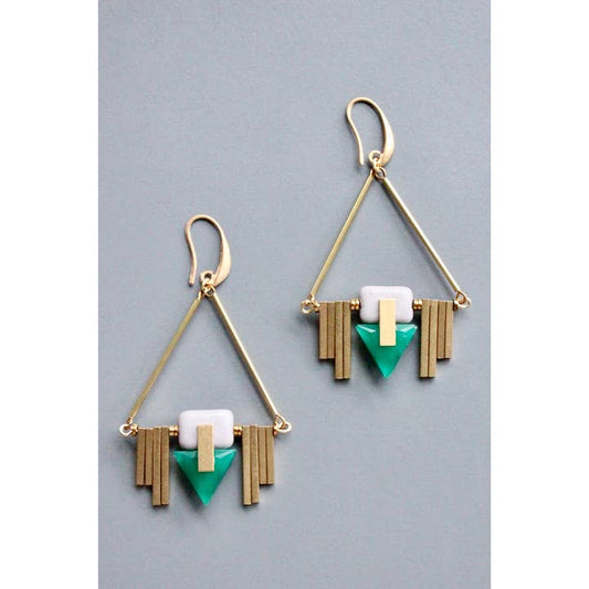 Vintage Green Glass Art Deco Geometric Earrings