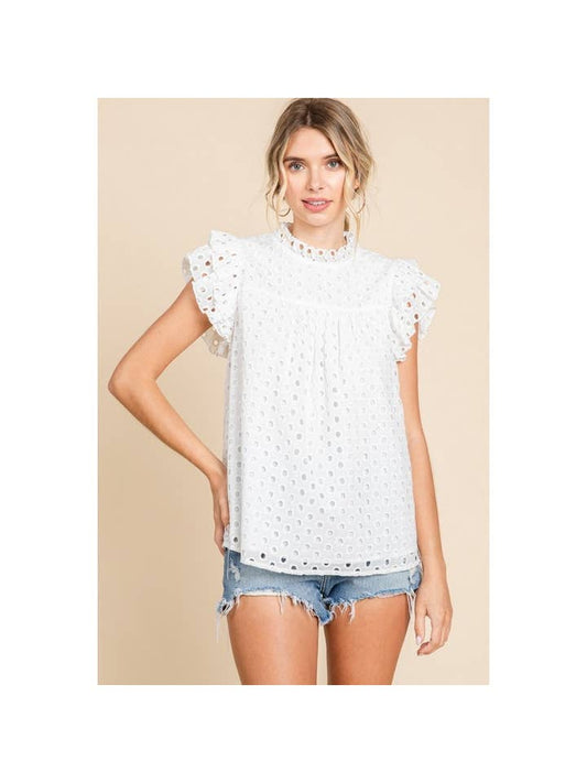 Eyelet Ruffle Top - White