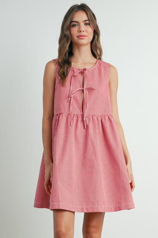 Bow Front Mini Dress - Red/Ivory