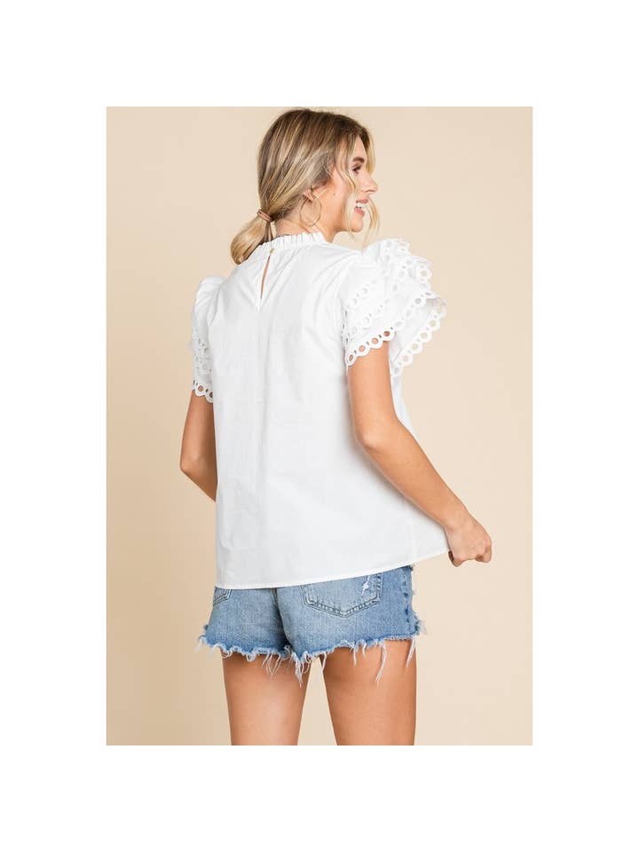 Ruffle Sleeve Top - White