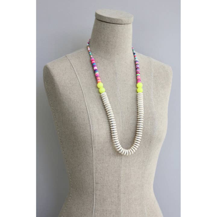 White, Pink and Yellow Stone Necklace